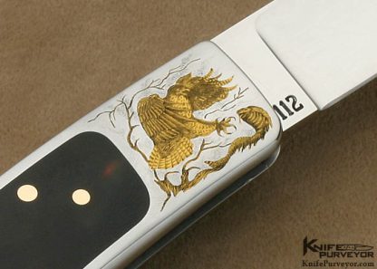 Ron Lake Custom Knife Aldo Rizzini Engraved Exotic Material Interframe Stainless Steel Tail Lock - Image 4