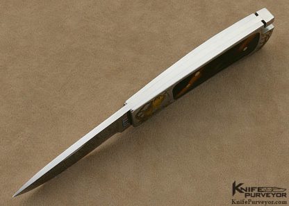 Ron Lake Custom Knife Aldo Rizzini Engraved Exotic Material Interframe Stainless Steel Tail Lock - Image 6