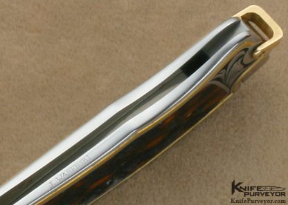 Ron Lake Custom Knife Amber Stag Tail Lock Engraved by Julie Warenski - Image 10