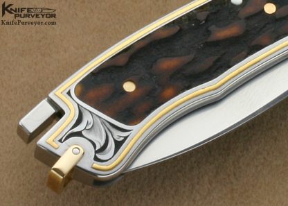Ron Lake Custom Knife Amber Stag Tail Lock Engraved by Julie Warenski - Image 5