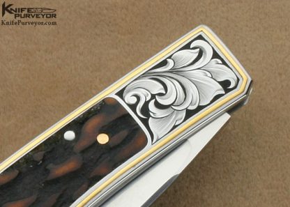 Ron Lake Custom Knife Amber Stag Tail Lock Engraved by Julie Warenski - Image 4