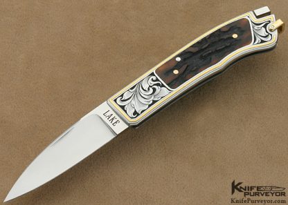 Ron Lake Custom Knife Amber Stag Tail Lock Engraved by Julie Warenski