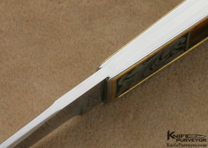 Ron Lake Custom Knife Amber Stag Tail Lock Engraved by Julie Warenski - Image 7