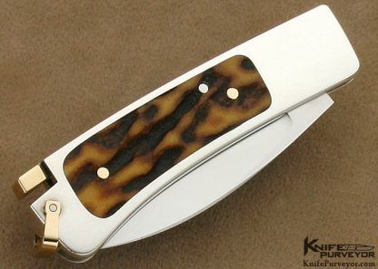 Ron Lake Custom Knife Amber Stag Sterling Silver Watch Pocket with 14 Kt Gold Tail Lock and 14 Kt Gold Bale - Image 3