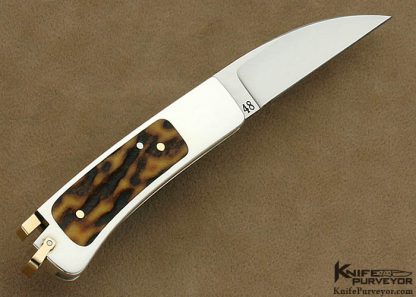 Ron Lake Custom Knife Amber Stag Sterling Silver Watch Pocket with 14 Kt Gold Tail Lock and 14 Kt Gold Bale - Image 4