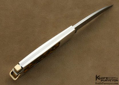Ron Lake Custom Knife Amber Stag Sterling Silver Watch Pocket with 14 Kt Gold Tail Lock and 14 Kt Gold Bale - Image 5