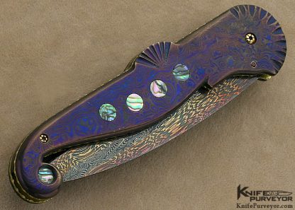 Ron Newton Custom Knife "JS" Sole Authorship Blued Damascus Award Winning "Seahorse" Automatic Linerlock - Image 3