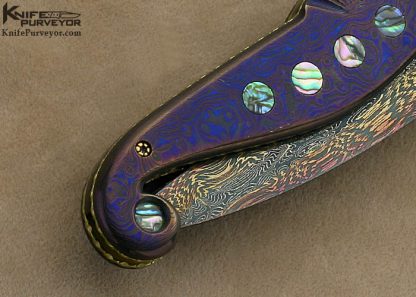 Ron Newton Custom Knife "JS" Sole Authorship Blued Damascus Award Winning "Seahorse" Automatic Linerlock - Image 4