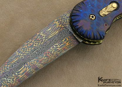 Ron Newton Custom Knife "JS" Sole Authorship Blued Damascus Award Winning "Seahorse" Automatic Linerlock - Image 2
