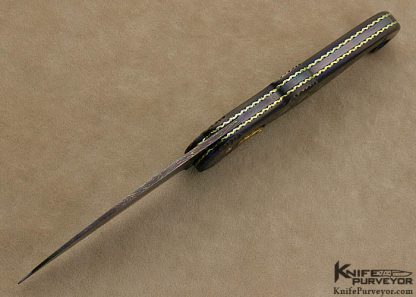 Ron Newton Custom Knife "JS" Sole Authorship Blued Damascus Award Winning "Seahorse" Automatic Linerlock - Image 5