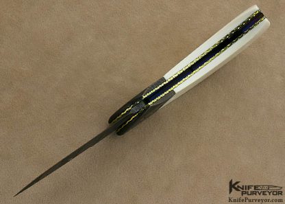 Ron Newton Custom Knife Charles Schultz Tribute "Snoopy" Damascus & Preban Elephant Ivory Scale Release Automatic - Image 6