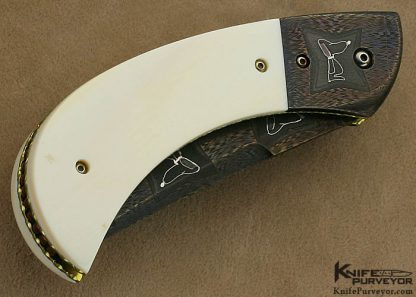Ron Newton Custom Knife Charles Schultz Tribute "Snoopy" Damascus & Preban Elephant Ivory Scale Release Automatic - Image 3