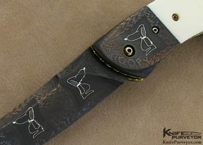Ron Newton Custom Knife Charles Schultz Tribute "Snoopy" Damascus & Preban Elephant Ivory Scale Release Automatic - Image 2