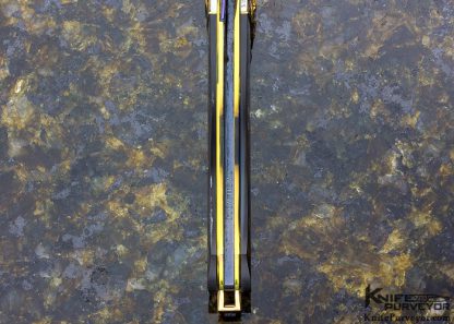 Ron Skaggs Engraved Owen Wood Custom Knife Chevron and Twist Damascus Black Lip Pearl Liner Lock - Image 6