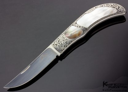 rWarren Osborne Custom Knife Engraved by Ron Smith #006 1988 Brown and Mother of Pearl Inlay Lockback 12253