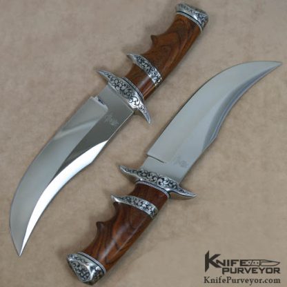 Ruffin Johnson Custom Knives Pair of Subhilt Upswept Fighters Engraved by Harry Limmings
