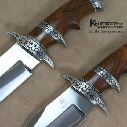 Ruffin Johnson Custom Knives Pair of Subhilt Upswept Fighters Engraved by Harry Limmings - Image 2