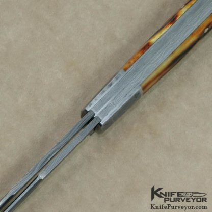 Bill Ruple Custom Knife Amber Stag & Damascus 2 Bladed Trapper - Image 4