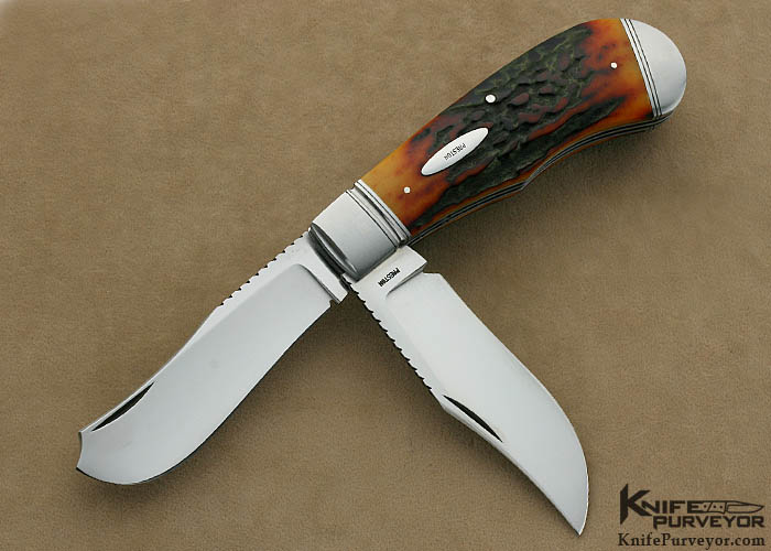 Rusty Preston Custom Knives Amber Stag Trapper Slip Joint