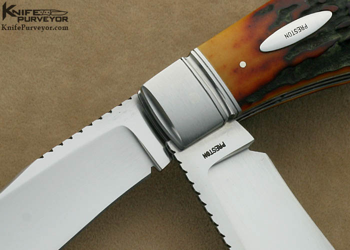 Rusty Preston Custom Knives Amber Stag Trapper Slip Joint - Image 2