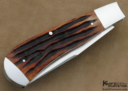 Rusty Preston Custom Knife Amber Jigged Bone Single Blade Trapper Slip Joint - Image 3