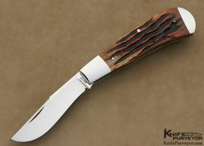 Rusty Preston Custom Knife Amber Jigged Bone Single Blade Trapper Slip Joint