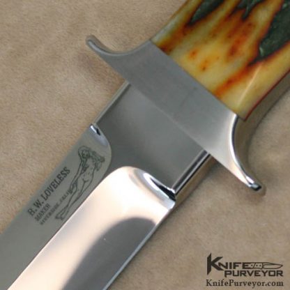 Bob Loveless Custom Knife Double Nude Logo Amber Stag Pinless Mini Wilderness - Image 2