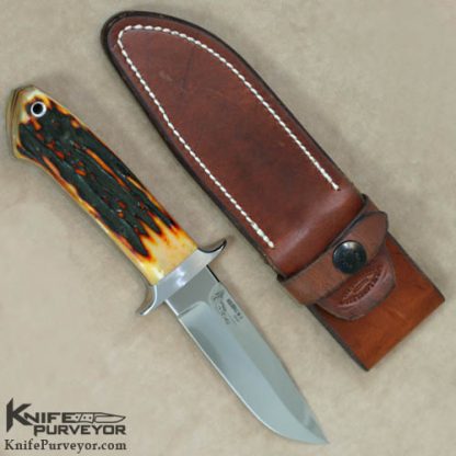 Bob Loveless Custom Knife Double Nude Logo Amber Stag Pinless Mini Wilderness - Image 3