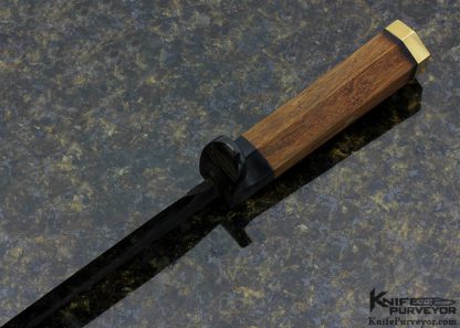 Ryu Lim Custom Knife Japanese Hunting Knife with Black Walnut and Buffalo Horn Spacer, Copper Cap - Image 5