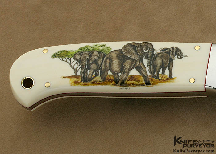S.R. Johnson Custom Knives Africa's Big Five Set of 5 Hunters Color Scrimshawed by Ron Skaggs - Image 18
