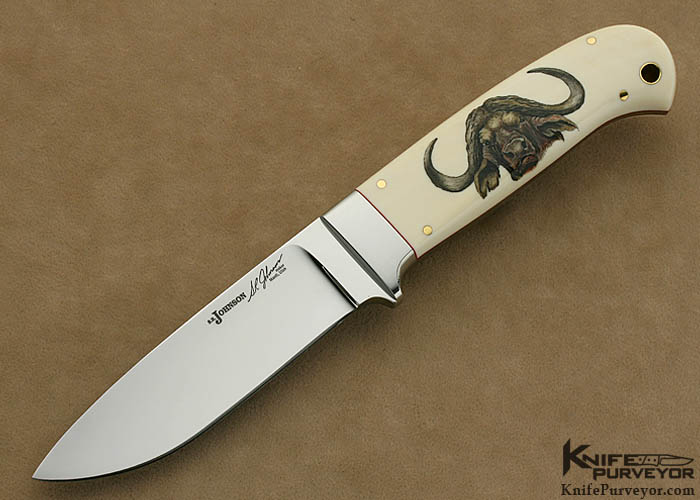 S.R. Johnson Custom Knives Africa's Big Five Set of 5 Hunters Color Scrimshawed by Ron Skaggs - Image 6