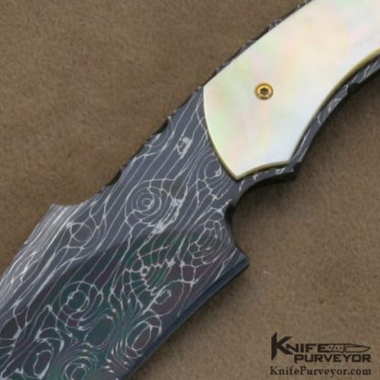 Stan Wilson Custom Knives South Sea Goldlip Pearl & Blued Devin Thomas Damascus Neck Knife - Image 2