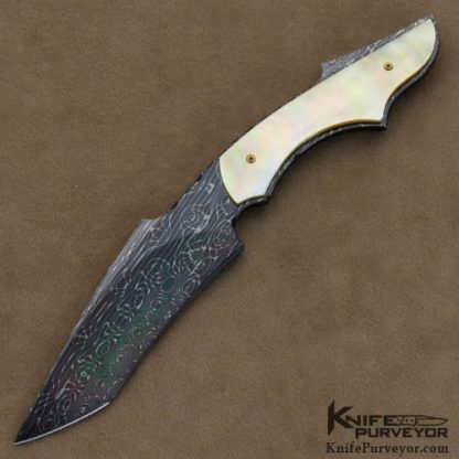 Stan Wilson Custom Knives South Sea Goldlip Pearl & Blued Devin Thomas Damascus Neck Knife