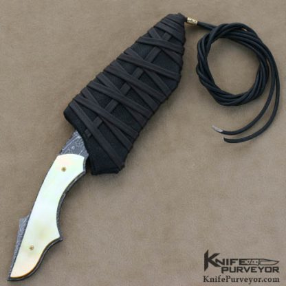 Stan Wilson Custom Knives South Sea Goldlip Pearl & Blued Devin Thomas Damascus Neck Knife - Image 3