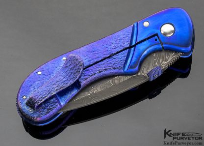 Sal Manaro Custom Knife Textured Titanium and Damascus Frame Lock - Image 3
