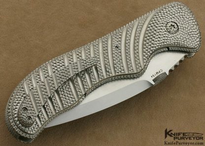 Sal Manaro Custom Knife Stippled Titanium and Hand Rubbed Satin Finished CPM 154 Frame Lock - Image 3