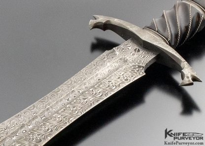 Sam Lurquin Custom Knife Sole Authorship 3 Bar Damascus and Fluted Desert Ironwood Handle - Image 2