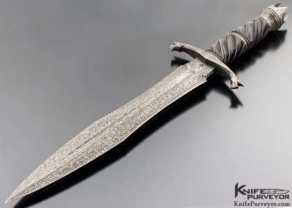 Sam Lurquin Custom Knife Sole Authorship 3 Bar Damascus and Fluted Desert Ironwood Handle