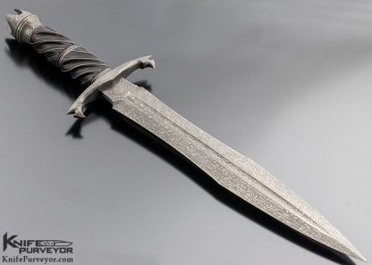 Sam Lurquin Custom Knife Sole Authorship 3 Bar Damascus and Fluted Desert Ironwood Handle - Image 3