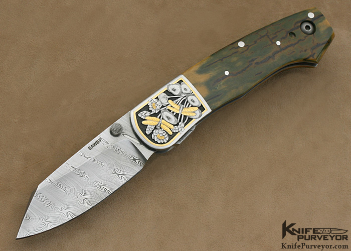Scott Sawby Custom Knife Damasteel Damascus & Mammoth Ivory Self Lock Combat Utility