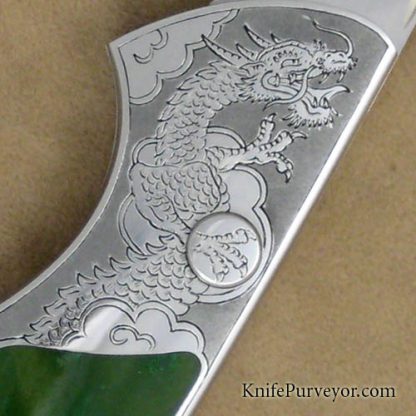 Scott Sawby Custom Knives Jade Buttonlock Engraved by Simon Lytton - Image 2