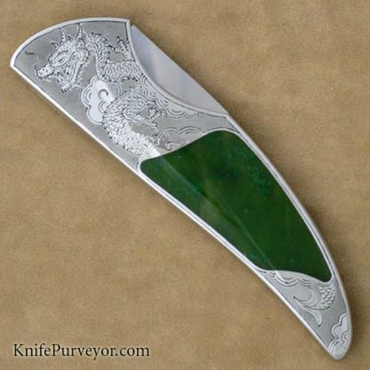 Scott Sawby Custom Knives Jade Buttonlock Engraved by Simon Lytton - Image 3