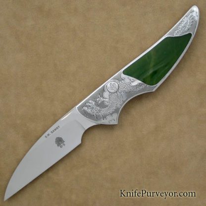 Scott Sawby Custom Knives Jade Buttonlock Engraved by Simon Lytton