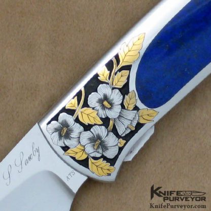 Scott Sawby Custom Knife Lapis Lazuli Tern Engraved by Marian Sawby - Image 2