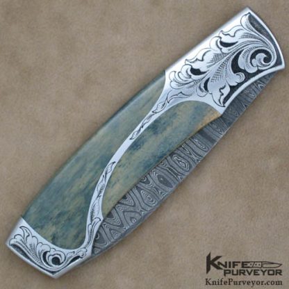 Scott Sawby Custom Knife Blue Mammoth Ivory Avocet Engraved by Simon Lytton - Image 3