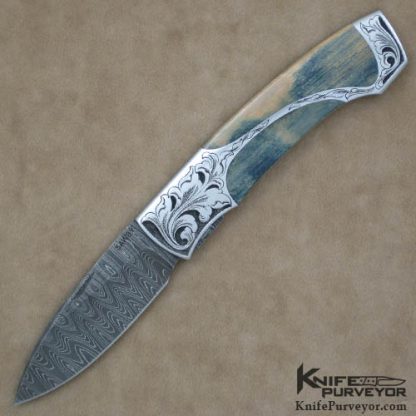 Scott Sawby Custom Knife Blue Mammoth Ivory Avocet Engraved by Simon Lytton