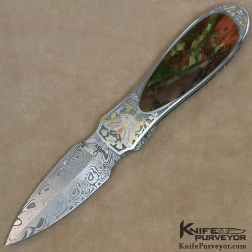 Scott Sawby Custom Knife Morrisonite Jasper "Murrelet" Engraved by Marian Sawby