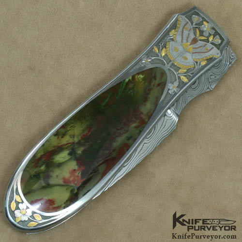 Scott Sawby Custom Knife Morrisonite Jasper "Murrelet" Engraved by Marian Sawby - Image 3