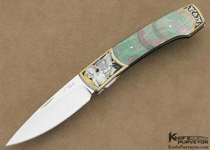 Scott Sawby Custom Knife Blacklip Pearl Swift Engraved by Jon Robyn