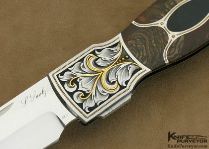 Scott Sawby Custom Knife Biggs Jasper & Edwards Black Jade 5 Piece Inlayed Self Lock Dagger Engraved by Master Engraver Julie Warenski - Image 2